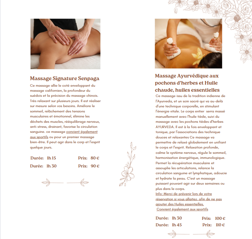 massages relaxant, énergétique ayurveda aux pochons d'herbes médicinal et huile chaudes, huile essentielles relaxation musculaires