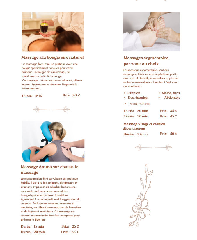 massage segmentaire par zone, massage bougie ou massage Amma sur chaise