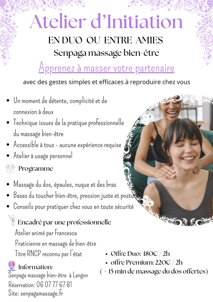 Atelier d’initiation au massage bien-être en duo ou entre amis à Langon